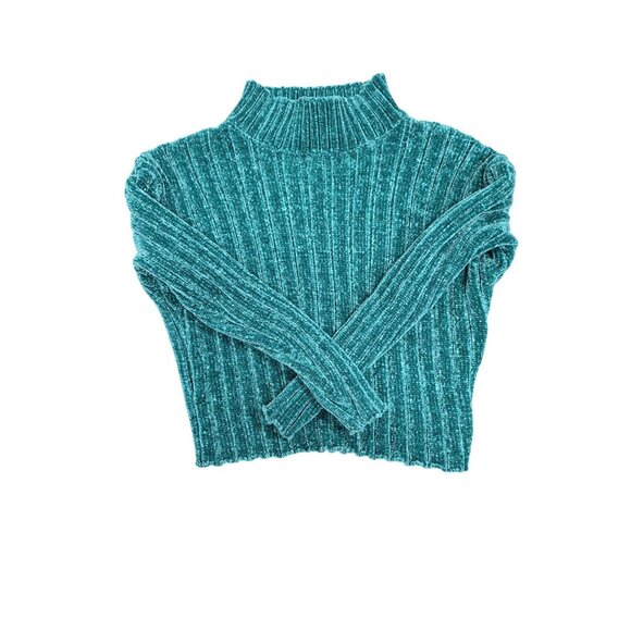 Ribbed Mock Neck Chenille Sweater XS/S By Art Class Teal Polyester Long Sleeve - Picture 2 of 5